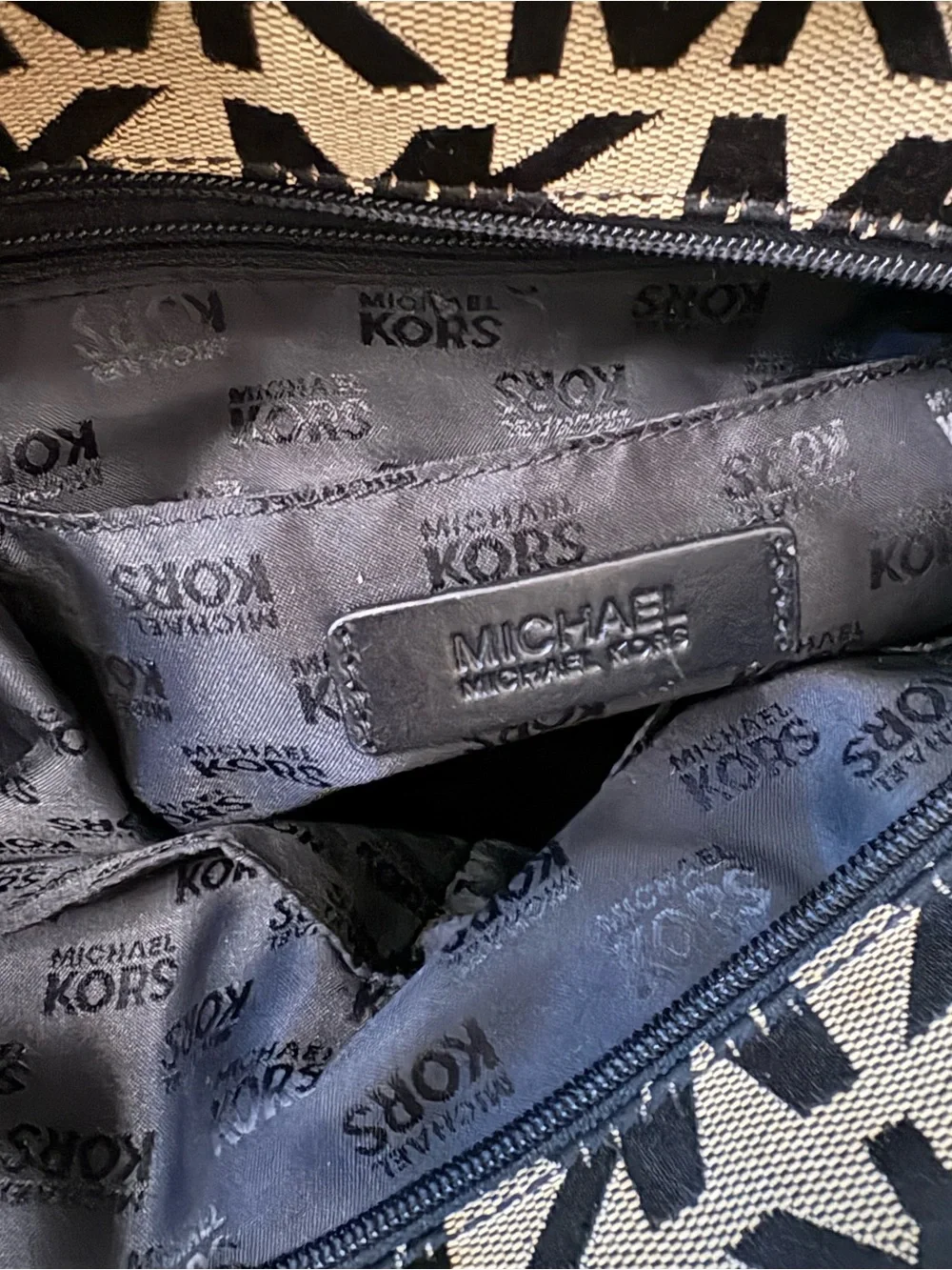 Michael Kors Black Logo-Print Canvas Tote with Gold Accents